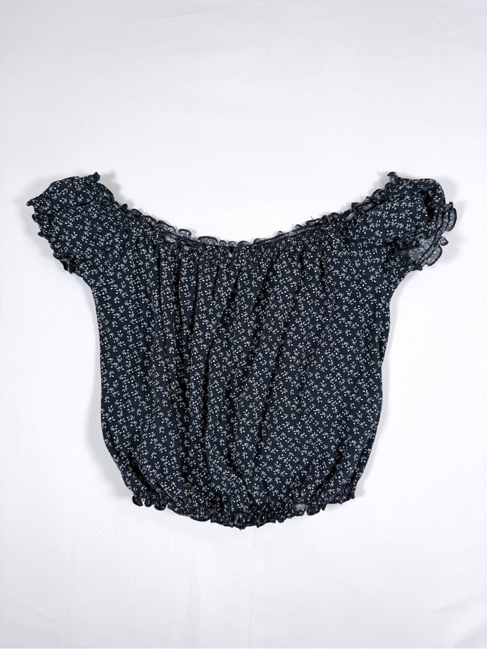 BRANDY MELVILLE Womens Floral Off Shoulder Crop Top One Size Navy Coquette